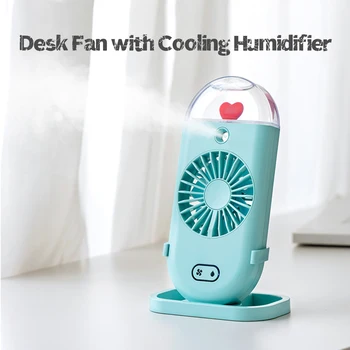 

Portable Mini Fan with Cooling Humidifier Colorful Nightlight Quiet USB Powered 3 Speed Handheld Fan for Student Travel Camping