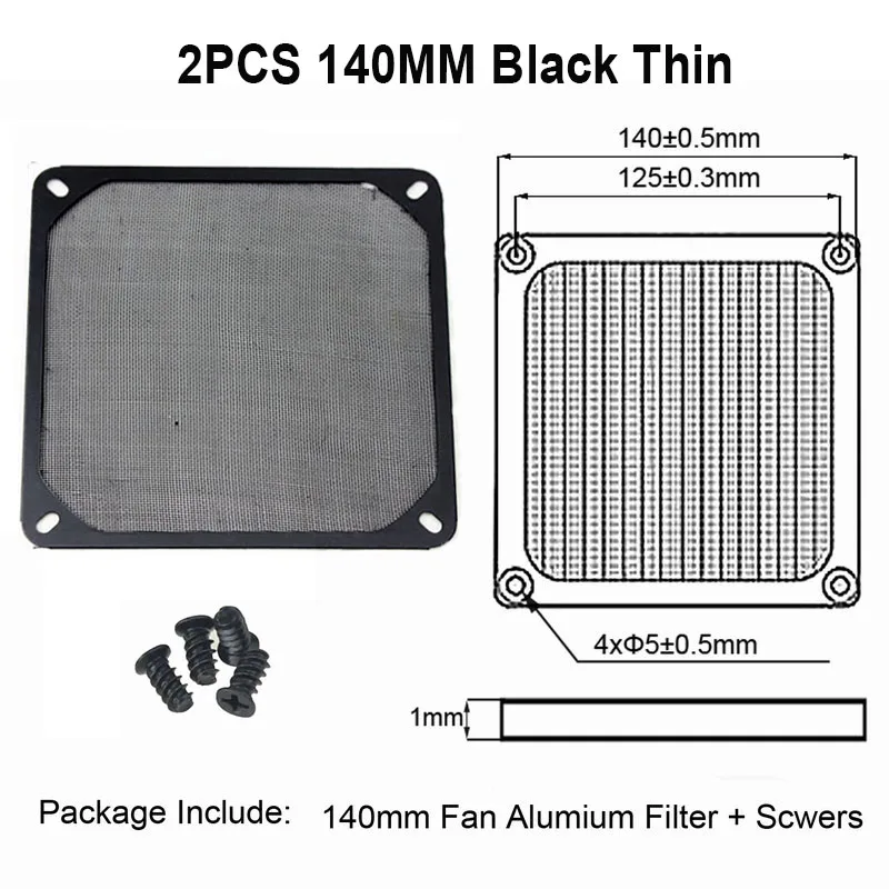 2 шт. Younuon 80 мм 120 мм 140 мм черный пылезадерживающий фильтр для вентилятора вентилятор для ПК Алюминий Пылезащитная сетка покрывало 8 см на высоком каблуке 12 см; высота каблука 14 см - Цвет: 2pcs 140mm
