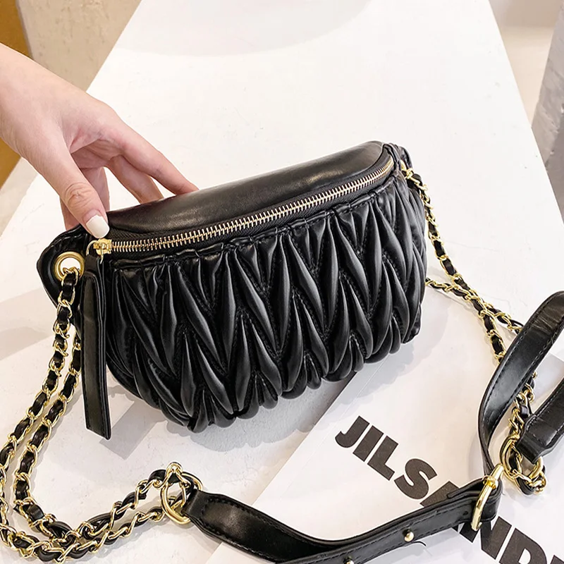 

Ladies Shoulder Bags 2020 Winter Simple Small Chains Crossbody Bags for Women PU Leather Hobos Folds Sling Bags Sac A Main Femme