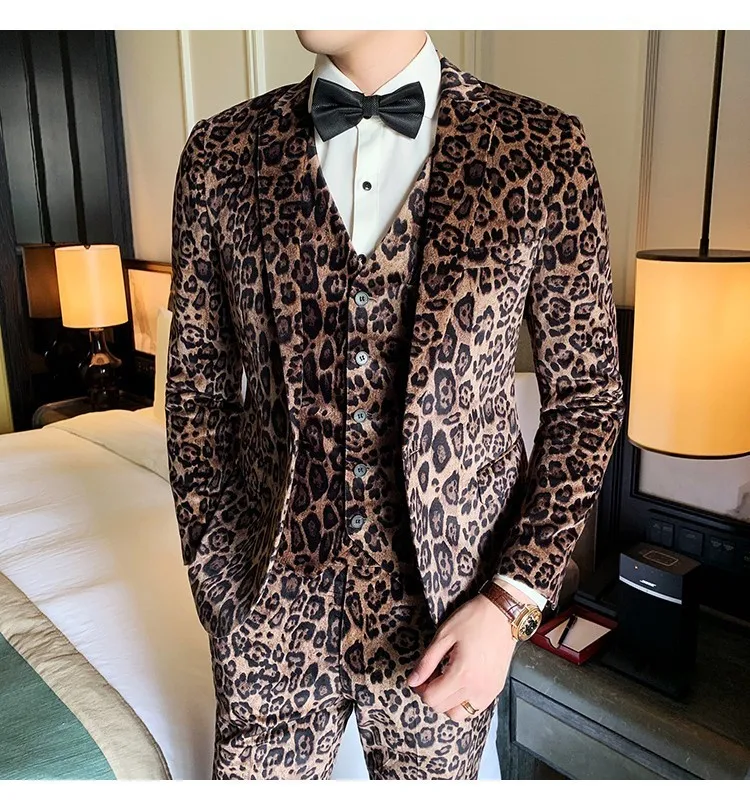 Роскошное леопардовое платье мужской костюм Terno Masculino сценический певец свадебные костюмы жениха повседневные приталенные костюмы вечерние костюмы на выпускной, свадьбу