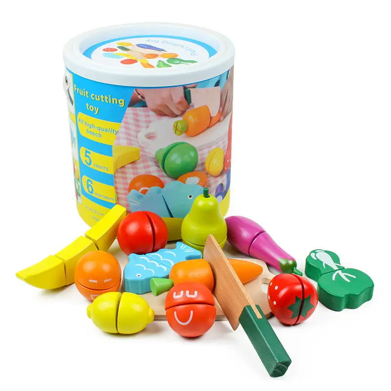 

Wood Velcro Colorful Children Development Educational Toy Fruit & Vegetable Cutting Barrel Slicer Toy