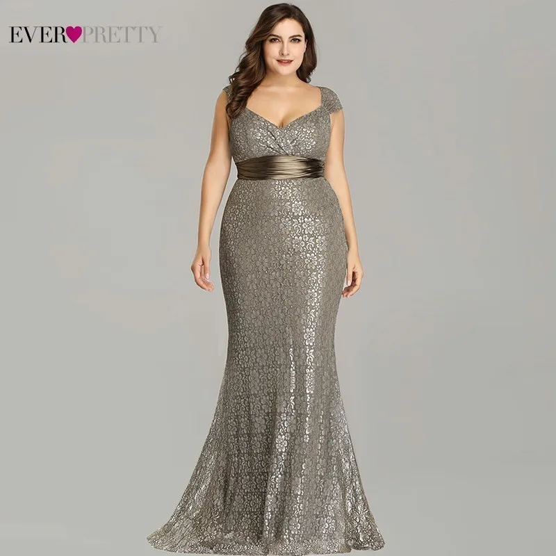 Plus Size Gold Sequined Evening Dresses Ever Pretty Mermaid V-Neck Elegant Women Formal Party Long Dresses Abendkleider 2020