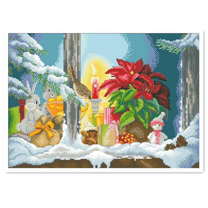 

Christmas window sill cross stitch package winter snow 18ct 14ct 11ct cloth cotton thread embroidery DIY handmade needlework