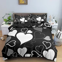 Love Pattern 3D Bedding Set Luxury Duvet Cover Sets Heart Black White Pillowcase Bed Linen Bed Room Kids Twin Queen King Size 1