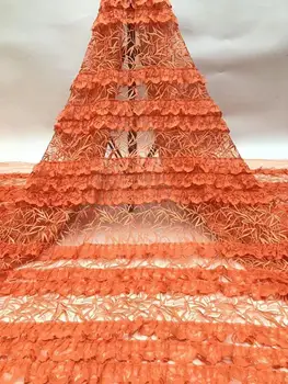 

High Quality African Lace Fabric orange Color French Net Lace Embroidery 3D Tulle Lace Fabric For Nigeria Party Lace Fabric