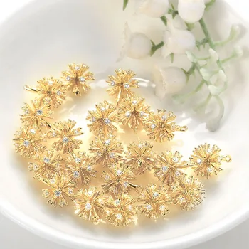 

2PCS 7.5x13MM Hole 1MM 24K Gold Color Plated Brass with Zircon Flower Ball Charms Pendants High Quality Diy Jewelry Accessories