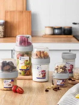 

Multiple specifications Double-layer Sealed Storage Box with Compartments Transparent breakfast Fruit Milk Leak-proof cup style