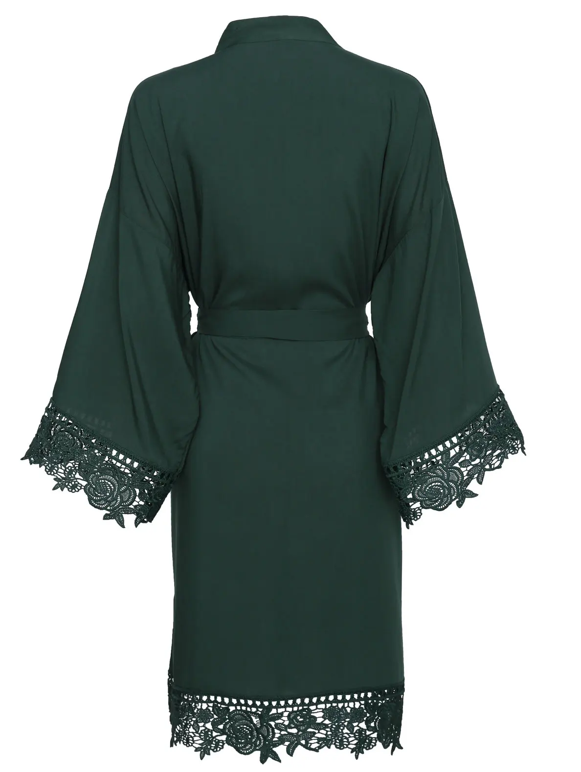 dark green YUXINBRIDAL искусственный шелк новое однотонное хлопковое кимоно халаты с кружевной отделкой женский свадебный Халат короткий пояс Халат - Цвет: dark green