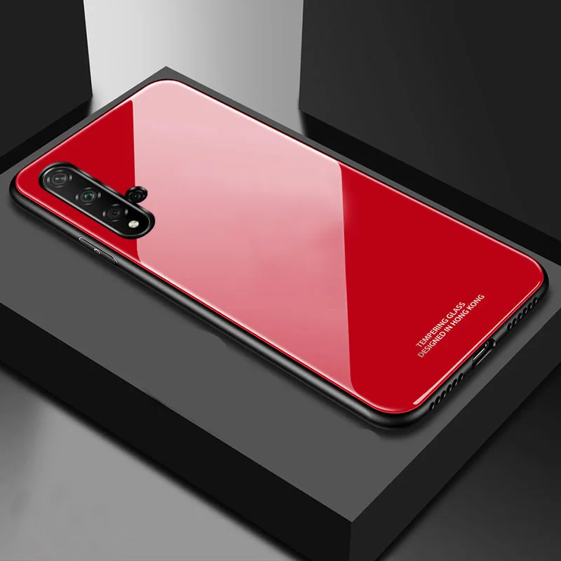 Роскошный чехол для huawei honor 20 pro V30 V20, аксессуары, жесткое стекло для huawei Nova 5 T, силиконовая задняя крышка для телефона - Цвет: Red