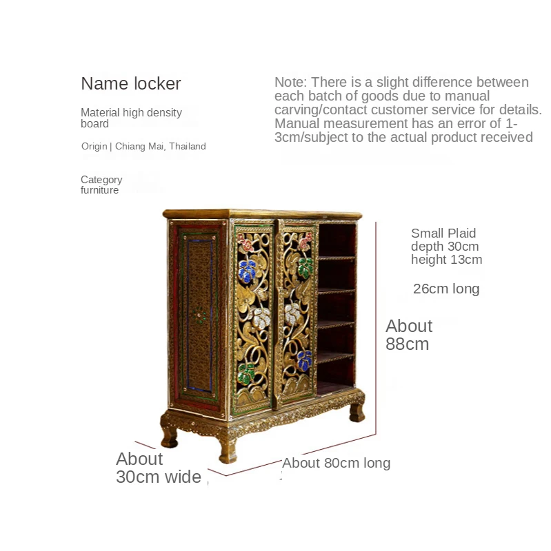 

Southeast Asia Hallway Entrance Solid Wood Shoe Cabinet Wooden Partition Locker Double-Door Thai Multi-Functional Hall Cabinet