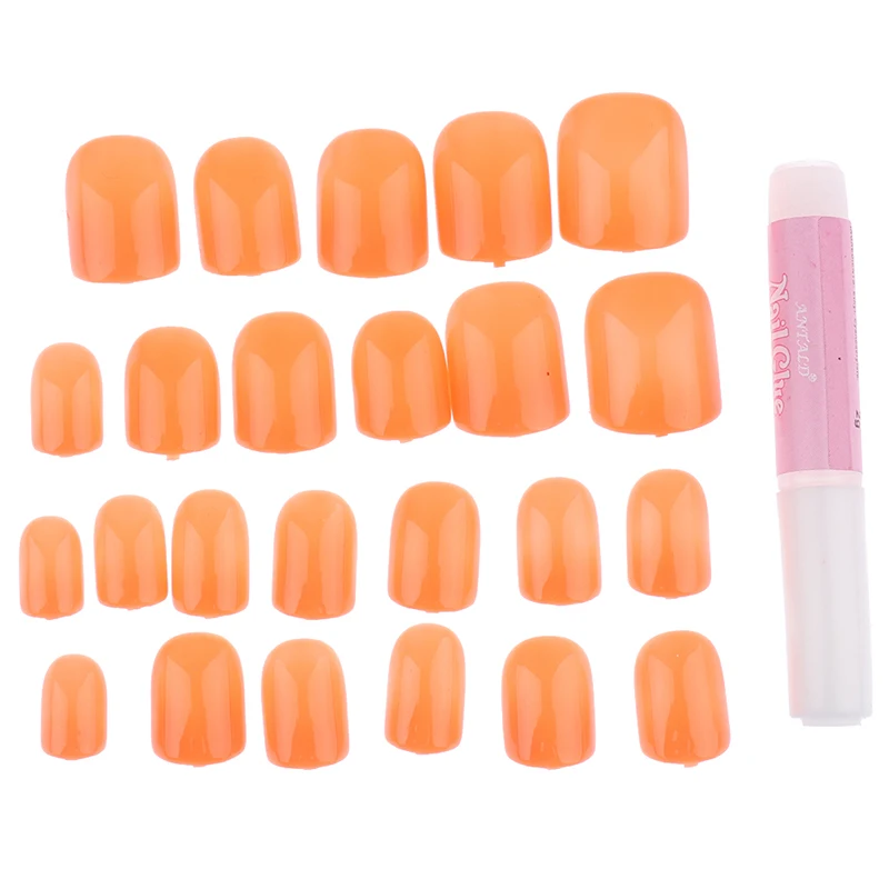 New Arriva 24Pcs Luminous False Nails Acrylic Gel Full French Fake Nails Art Tips Tools With 2g glue