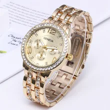 geneva watch men Rhinestone Brand Gold Crystal Casual Quartz Women Stainless Steel Dress Watches Relogio Feminino Clock Hot