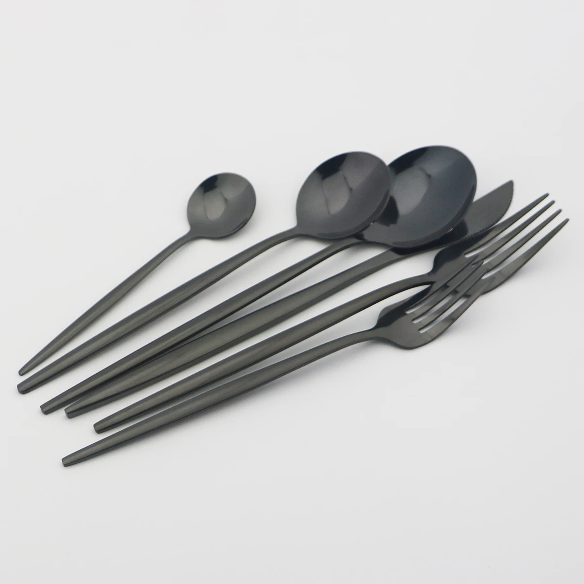 US $22.33 24pcs Black Cutlery Set Stainless Steel Dinnerware Set Knife Fork Coffee Spoon Tableware Set Home Kitchen Dinner Tableware Set