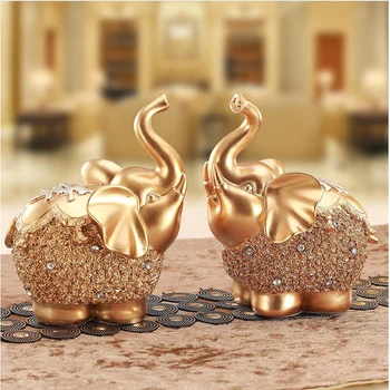 

2PCS Luxury European Elephant Figurine Livingroom TV Cabinet Deer Statues Crafts Home Furnishing Decoration Desktop Ornament Art