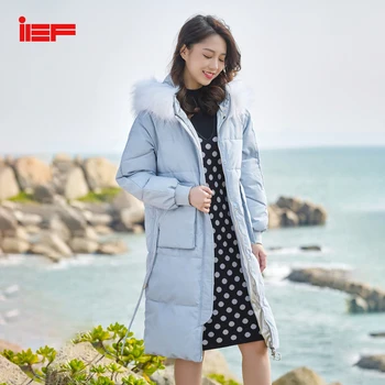 

IEF Winter Mid-Long Style Women Cotton Jacket Long Sleeves Loose Hoodie Fur Collar Steetwear 0521A-D033-