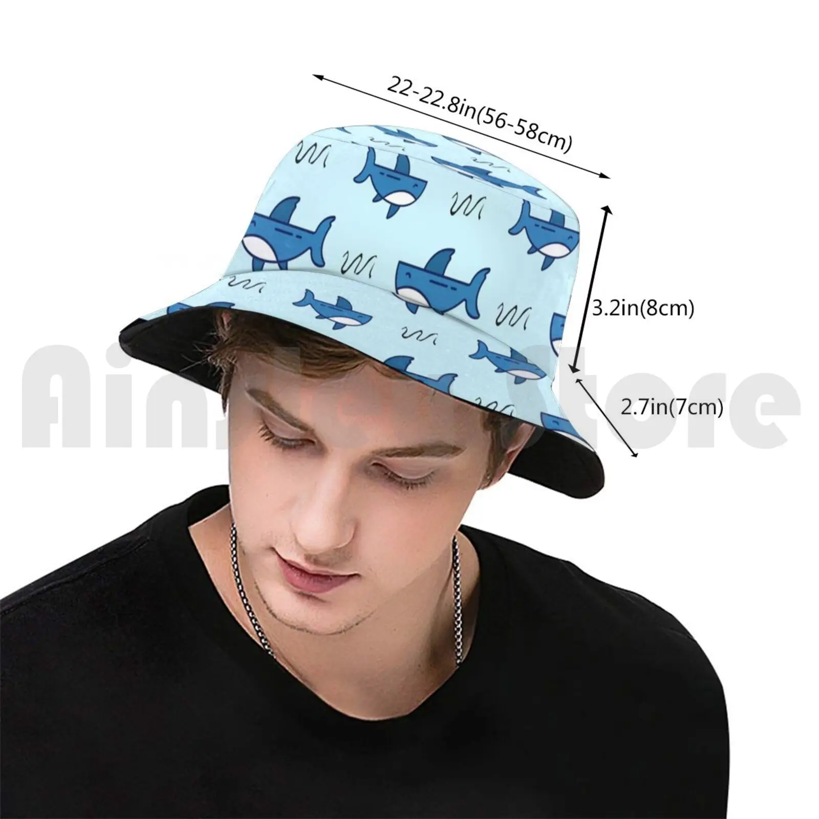 Shark Cartoon Pattern Bucket Hat Adult 