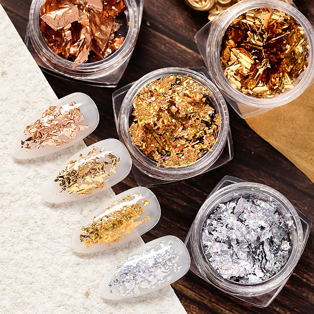 

1 Box Gold Silver Irregular Aluminum Foil Paper Nail Art Sticker 3D Glitter DIY Manicure UV Gel Polish Nail Decoration Tools