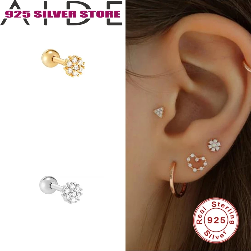 

Aide Gold-single 925 sterling silver Earrings Stud Earrings diamond pierced cartilage earrings New Earrings for Women