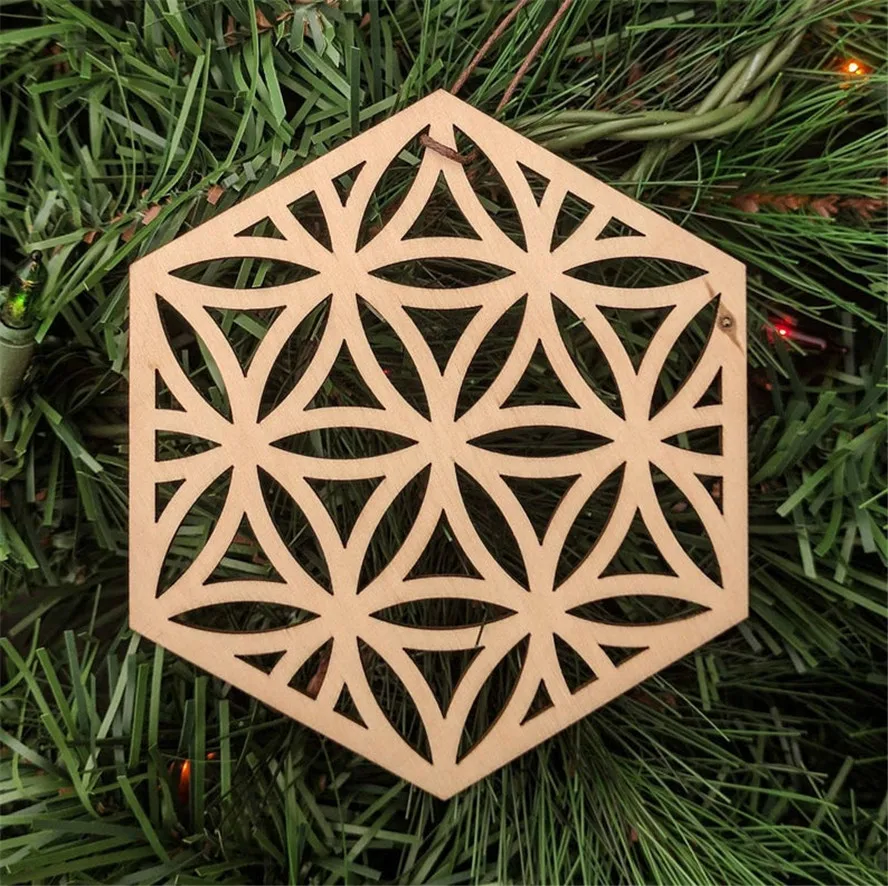 Flower Of Life Wooden Holiday Ornaments Wooden Geometry Symbol Rustic Wedding Christmas Xmas Decoration Wall Decor