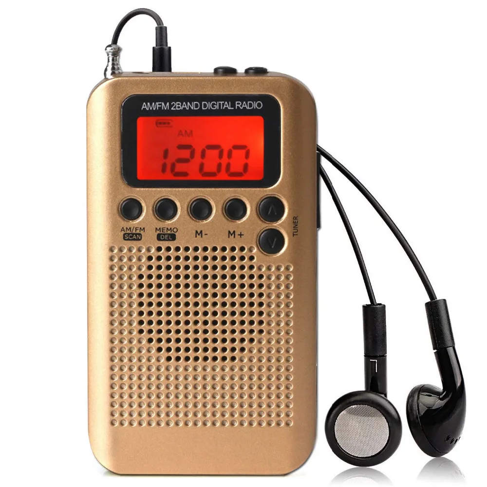 Portable Radio Mini LCD Digital FM AM Speaker with Alarm Clock and Time Display Function 3 5mm Headphone Jack and Charging Cable