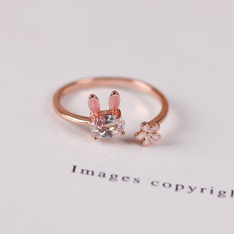 Fashion Jewellery Women's Ring Cute Rabbit Animal Rings Opening Adjustable Metal Ring Pink Jewelry Gift finger rings fashion rings fashion ring metal rings
