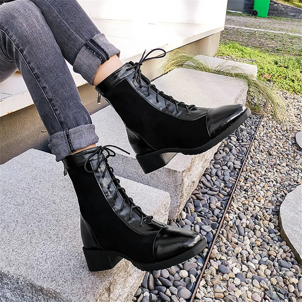 

Lapolaka 2020 large size 43 Dropship Fashion Black Shoes Woman Boots Female shoelace Chunky Heels Boots Women Shoes