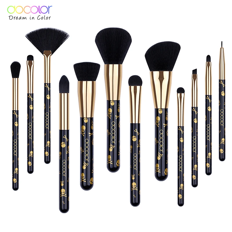 Docolor-Ensemble de pinceaux de maquillage professionnels Goth, poudre pour le visage, fard à barrage, fard à joues, fond de teint, mélange, cosmétique, 12 pièces