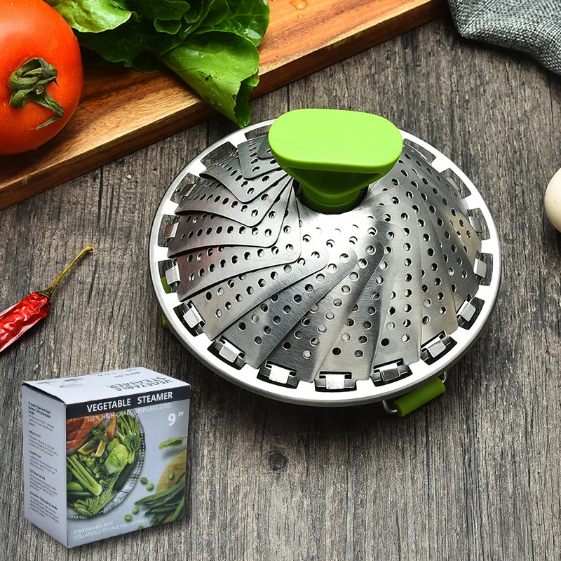 

Stainless Steel Retractable Steamer Plate 9-Inch Lotus Folding Steamer Multi-functional Retractable Water-Proof Steaming Rack Cu