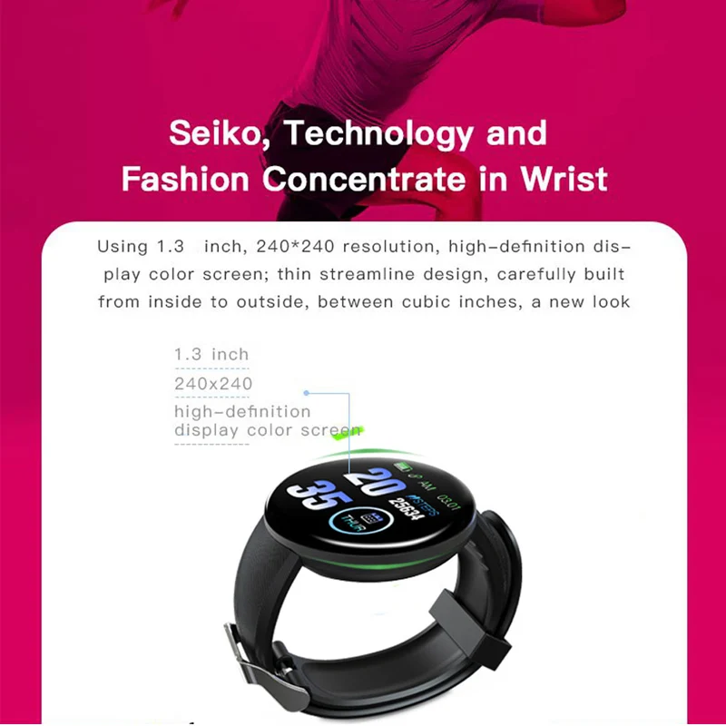  Hembeer Smart Watch D18 Fitness Watches Heart Rate Monitor Blood Pressure Blood Oxygen Measurement  - 4000121695915