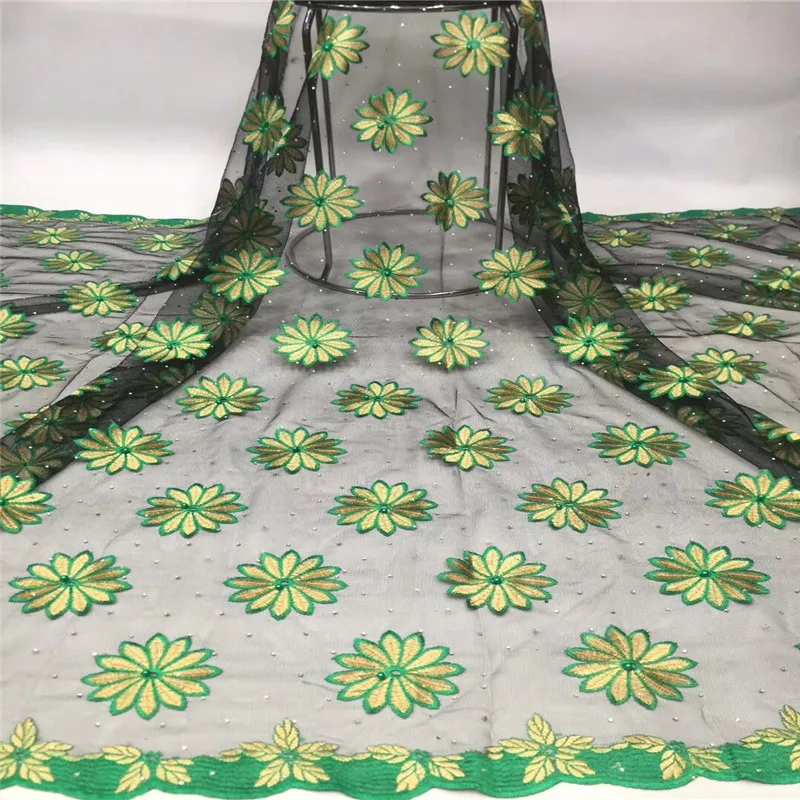 African Stones Lace Fabric 2019 green beads High Quality French Net Embroidery Tulle Fabrics For Nigerian Party Dress | Дом и сад