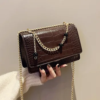 

Vintage chain women's bag, autumn and winter, new style,Korean hot-pin, inclined-cut, stone, small square bag.