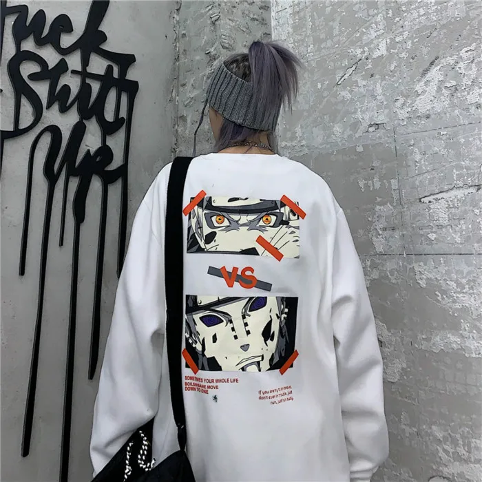 Woherb аниме принт с длинным рукавом толстовки повседневные свободные Harajuku Толстовка уличная винтажная Мода для мужчин и женщин 91375