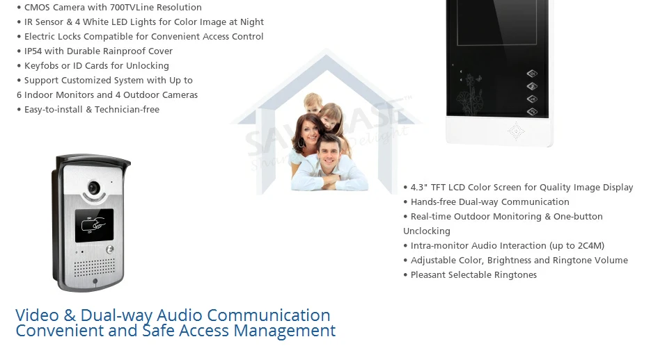 HOMSECUR 4.3inch Wired Video Door Entry Call System with Intra-monitor Audio Intercom XC001+XM403