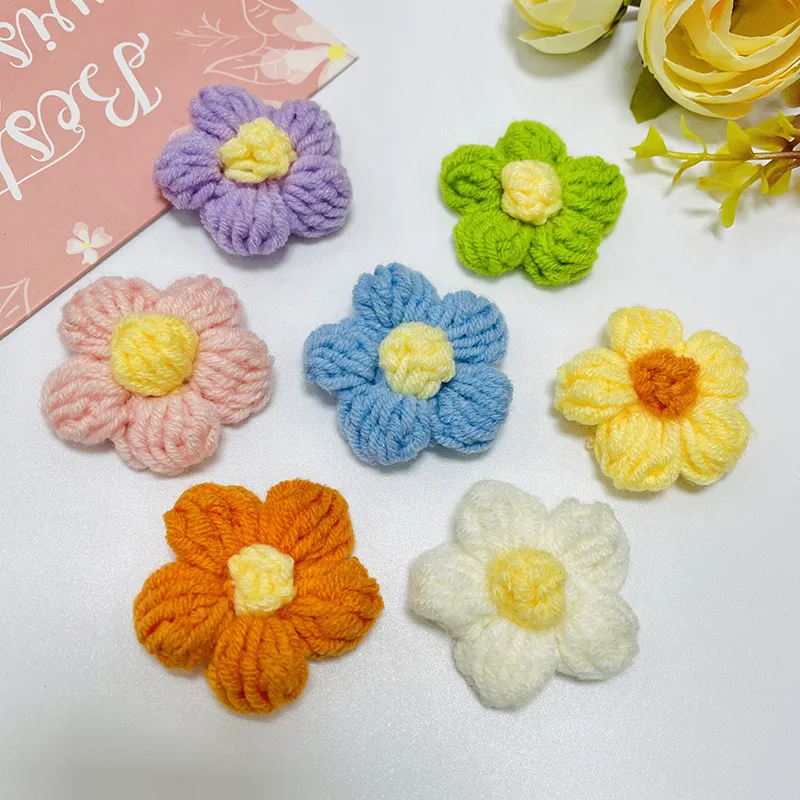 20Pcs Milk Fluff Woolen yarn Flowers Applique Patches DIY Earrings Hairpin Jewelry Clothing Hair Accessories Material Ornaments