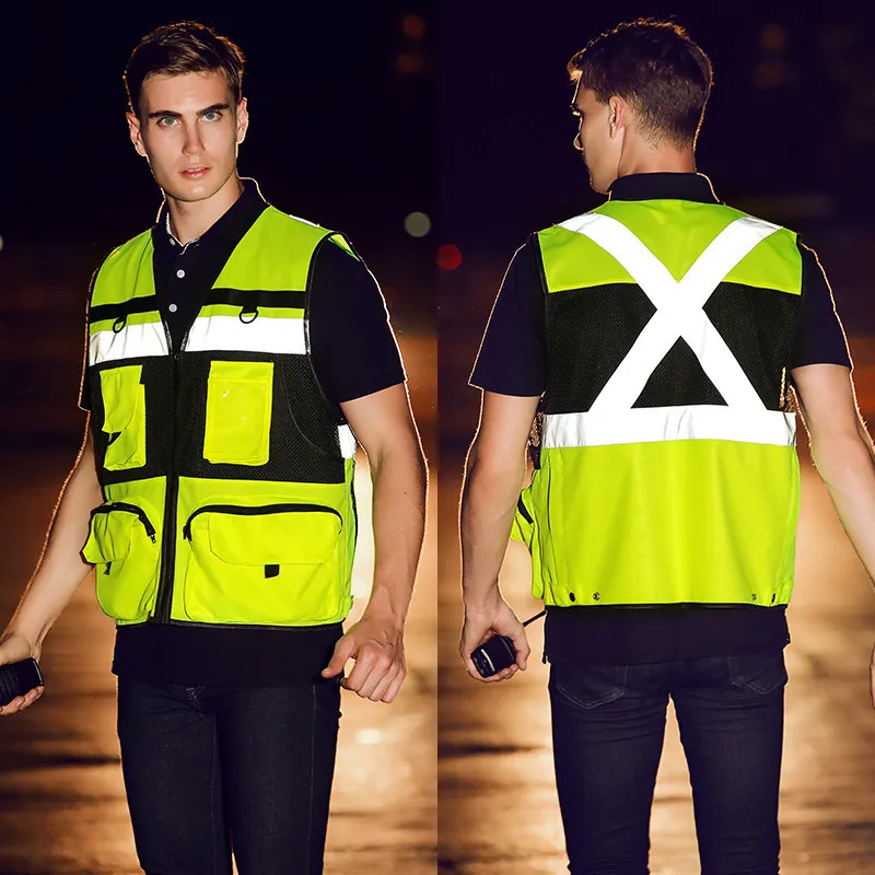 9 Pockets Motorcycle Orange Summer Mesh Vest Reflective Safety Vest High Visibility Night Warning Safety Coat Car reflective safety vest reflective safety jacket
