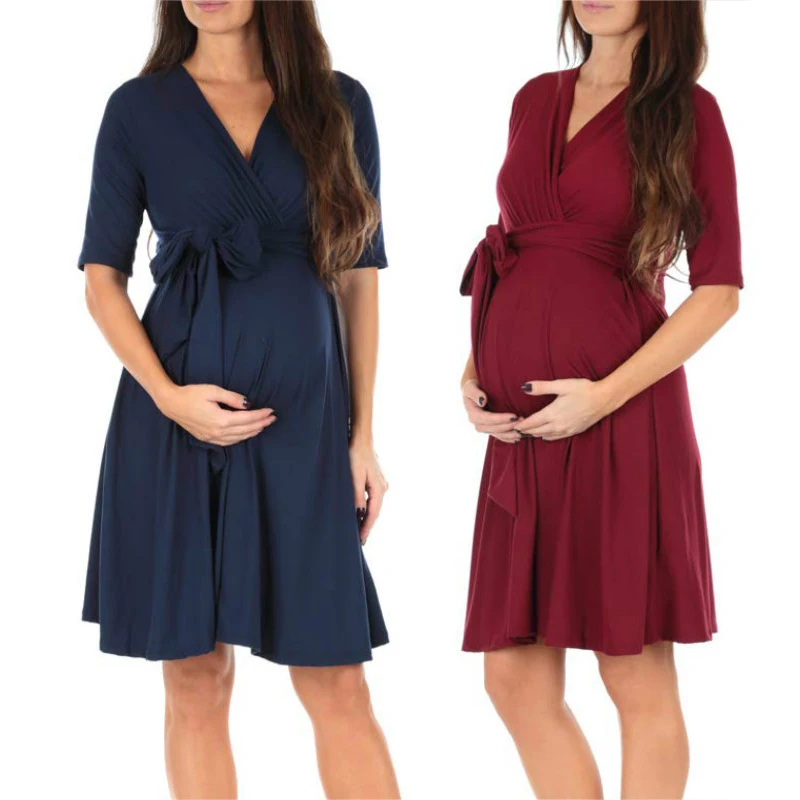 Vestidos de maternidad para mujeres, ropa de embarazo de Color sólido,  Formal, informal, con cuello en V, 2019|Vestidos| - AliExpress