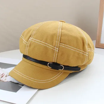 

Fibonacci 2020 Autumn Retro Octagonal Hat For Women Solid Patchwork Berets Fashion Korean Version Painter Hat Casual Female Cap