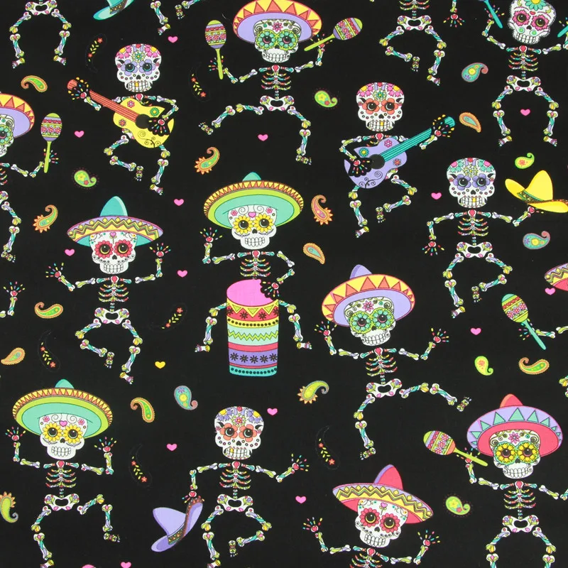 45X110 см Корейская импортная черная хлопковая ткань с изображением сахарного черепа для концертов, одежда для девочек домашний текстиль, чехол для подушки, DIY-BK770