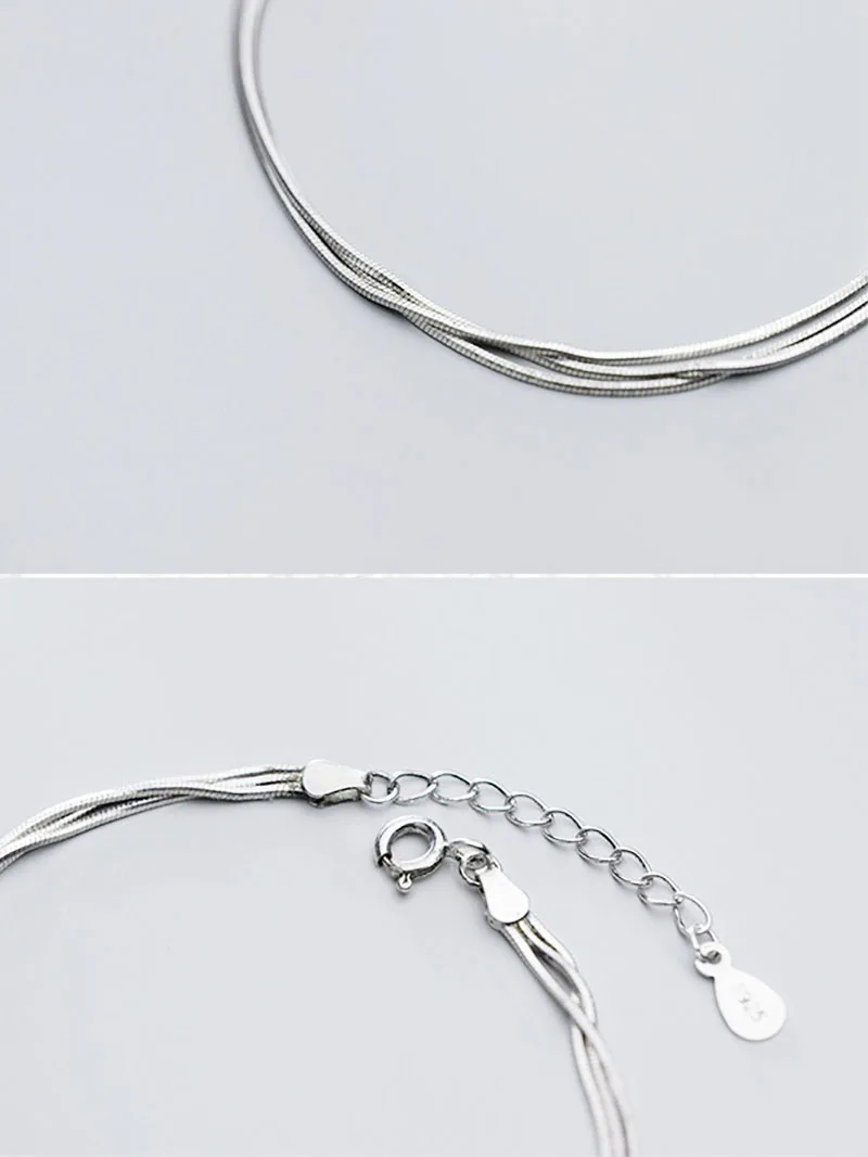New 925 Sterling Silver Three Layer Snake Bone Chain Bracelets Smooth Elegant Korea Style Bracelets for Women Trendy 925 Jewelry