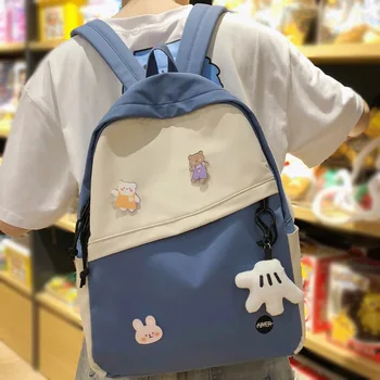 

College Female Kawaii Backpack Badge Women Harajuku School Bag Book Lady Cute Backpack Girl Waterproof Nylon Bag Student Fashion