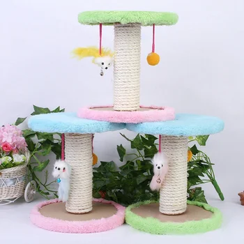 

Interactive Scratching Post Cat Tree 2 Tier With 2 Hanging Plush Toys Wrapped By Sisal Rope Gatos Toys