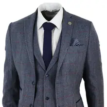 Мужские костюмы в синюю клетку, твидовый костюм в елочку, костюм из 3 предметов, 1920 s, Классические свадебные смокинги