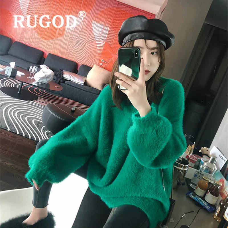 RUGOD свитер в Корейском стиле для женщин кашемировый свитер с круглым вырезом Mujer пуловеры свободные милые Gril Pull Femme Hiver