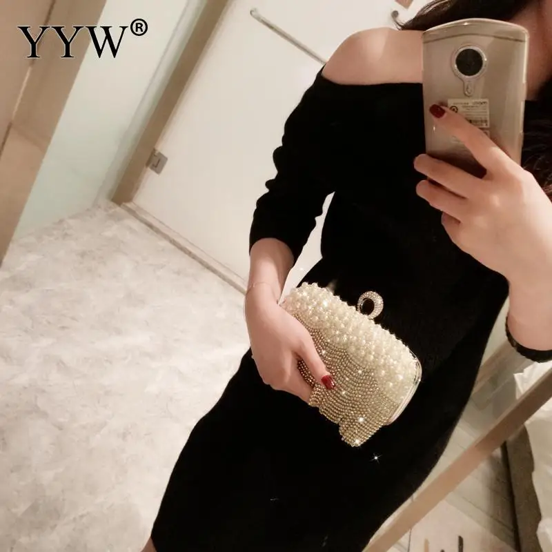 White Pearl Ring Clutch Bags Women Rhinestone Tassel Clutches Purse Wedding Sac A Main Femme 2021 New Luxury Party Bags Pouch