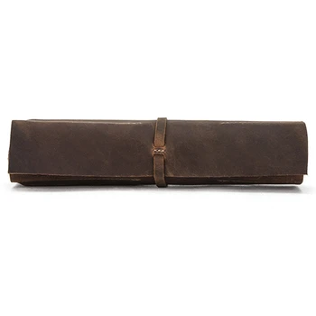 

Roll Pen Pouch Vintage Genuine Leather Roll-Up Pencil Case Storage Bag Pen Curtain Protection Pouch