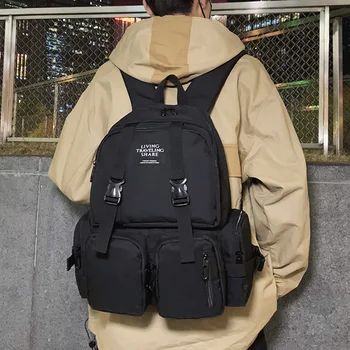 

Fashion Backpack For Women Solid Color Nylon College Student Bag Unisex Multi-Pocket Travel Bag Men Schoolbag For Teen
