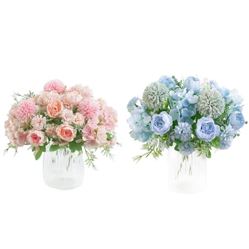 

4pcs Artificial Flowers, Fake Peony Silk Hydrangea Bouquet Decor Plastic Carnations Decoration - 2pcs Blue & 2pcs Pink