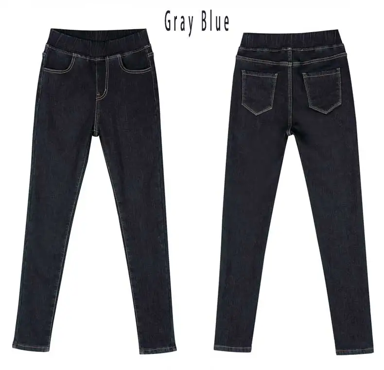 Зимние теплые женские джинсы из кашемира и бархата с высокой талией, черные обтягивающие джинсы для женщин с эластичной талией/97 - Цвет: Blue Gray