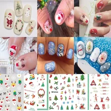 10pcs Nail Sticker For Christmas Winter Snowflake Elk Xmas Trees Cartoon Adhesive Sliders Nail Art Accessories Snowman Decals