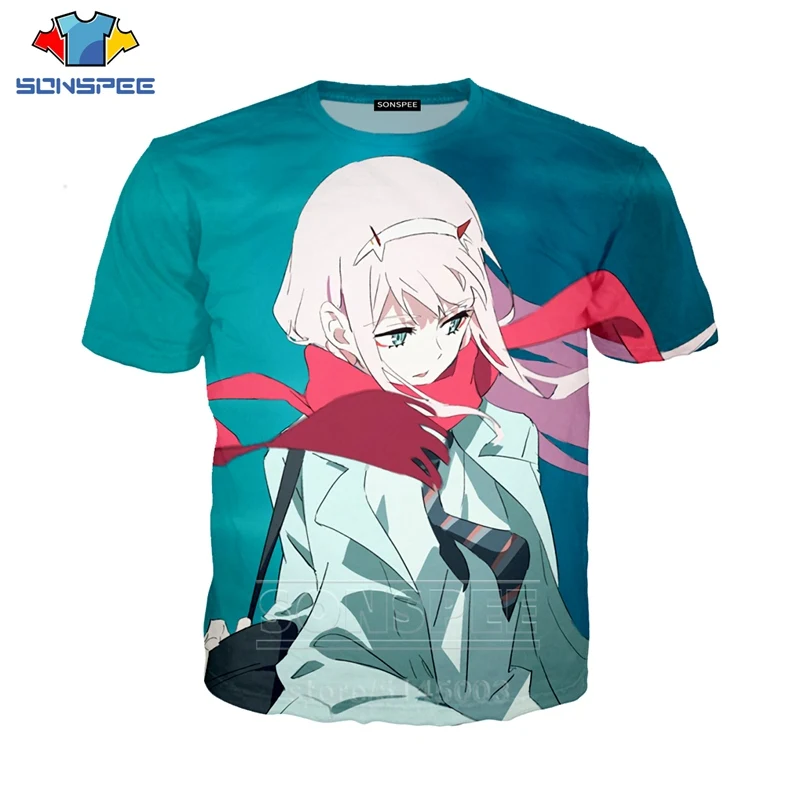 

New Men Women Sweatshirt 3D Print Darling In The Franxx Zero Two HIRO T Shirt Short Sleeve Round Neck Top Street Pullover C006-6